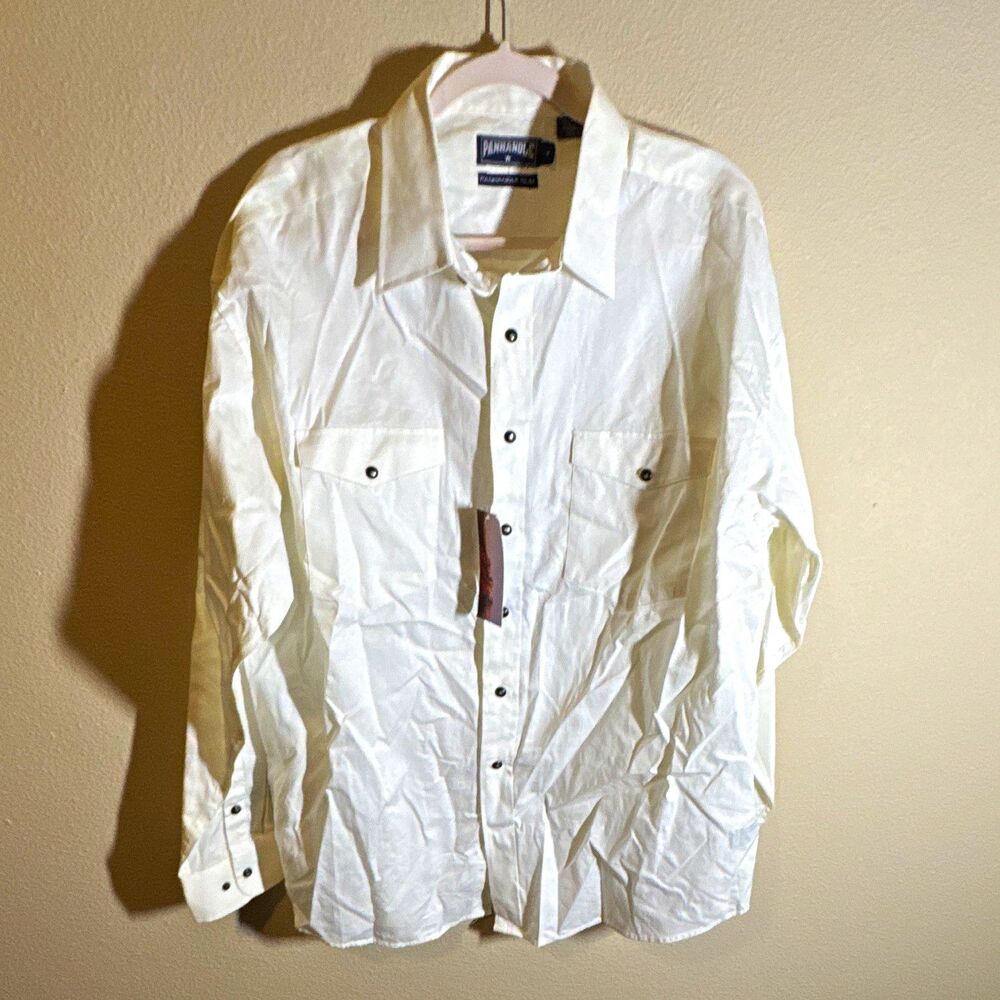 Panhandle Slim Men’s White Solid Cotton Button Up Shirt Point Collar XL